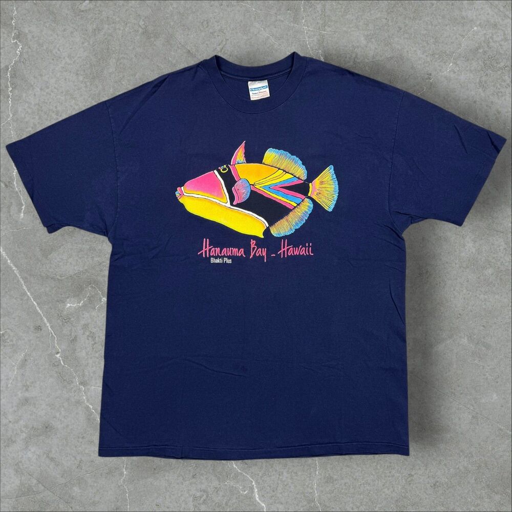 Vintage 80s Hanauma Bay Hawaii Oahu Destination Humuhumunukunukuapua'a Fish-2XL